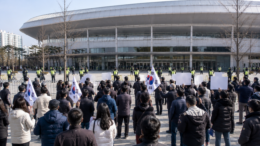 잠실개표소 봉쇄 시위 현장을 지켜보는 시민들