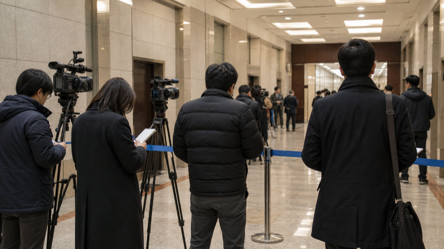 윤석열 선거법 선고를 기다리는 법원 취재 현장