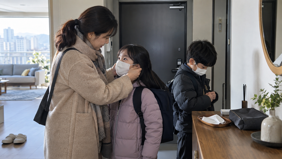 독감 유행주의보 등교 전 가정 확인 장면