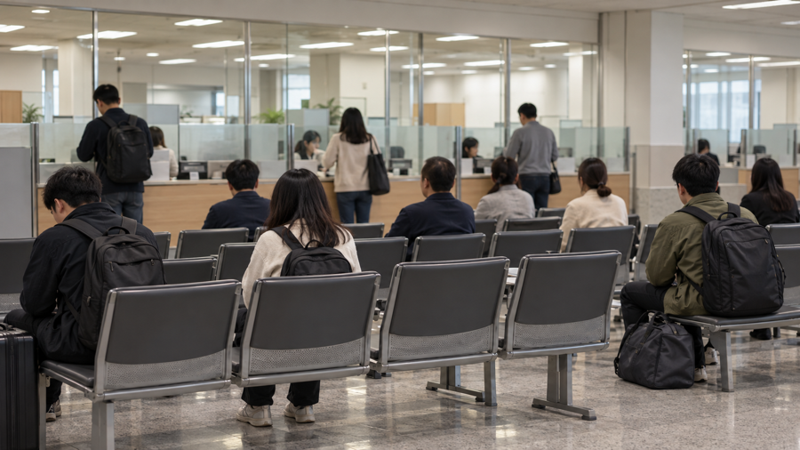관광비자 위반으로 출입국 심사를 기다리는 대기 공간
